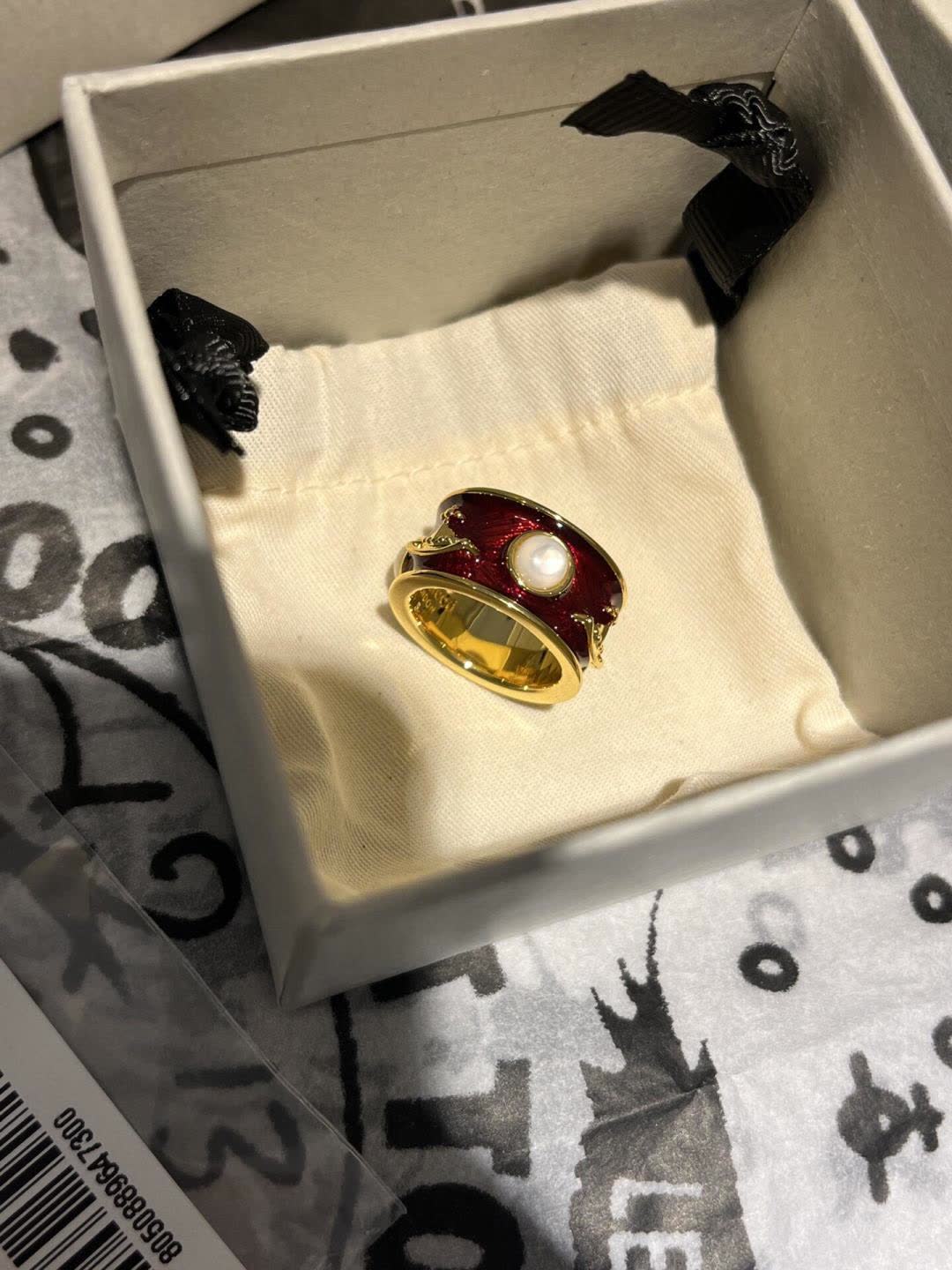 Vivienne Westwood Red Enamel Ring with Pearl